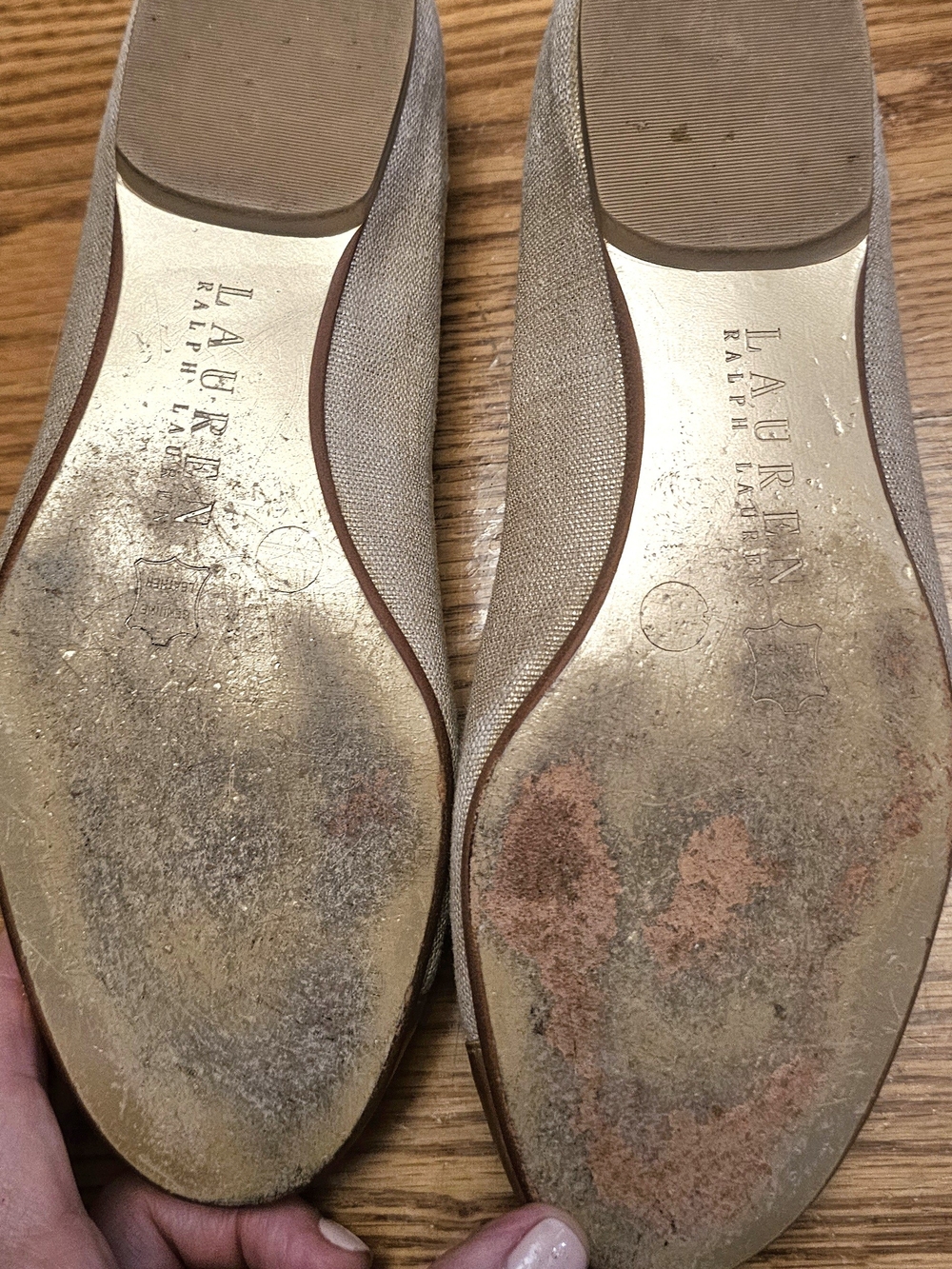 Ralph Lauren Gold Canvas Cap-Toe Ballet Flats Women's Size 7 - Picture 3 of 8